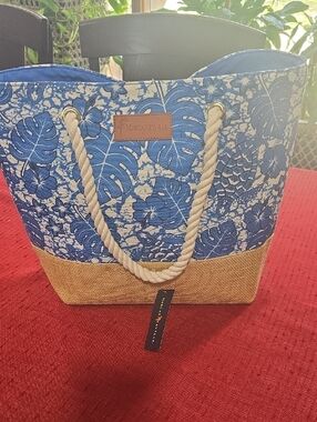 Margaritaville Blue Floral Rope-Handle Tote. NWT
